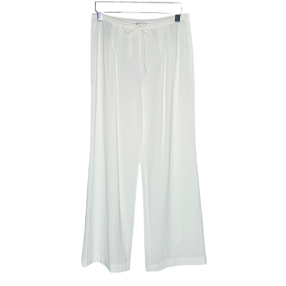 Zara Wide Leg Flowy Pants M Ivory Drawstring Pleated Travel Boho Beachy